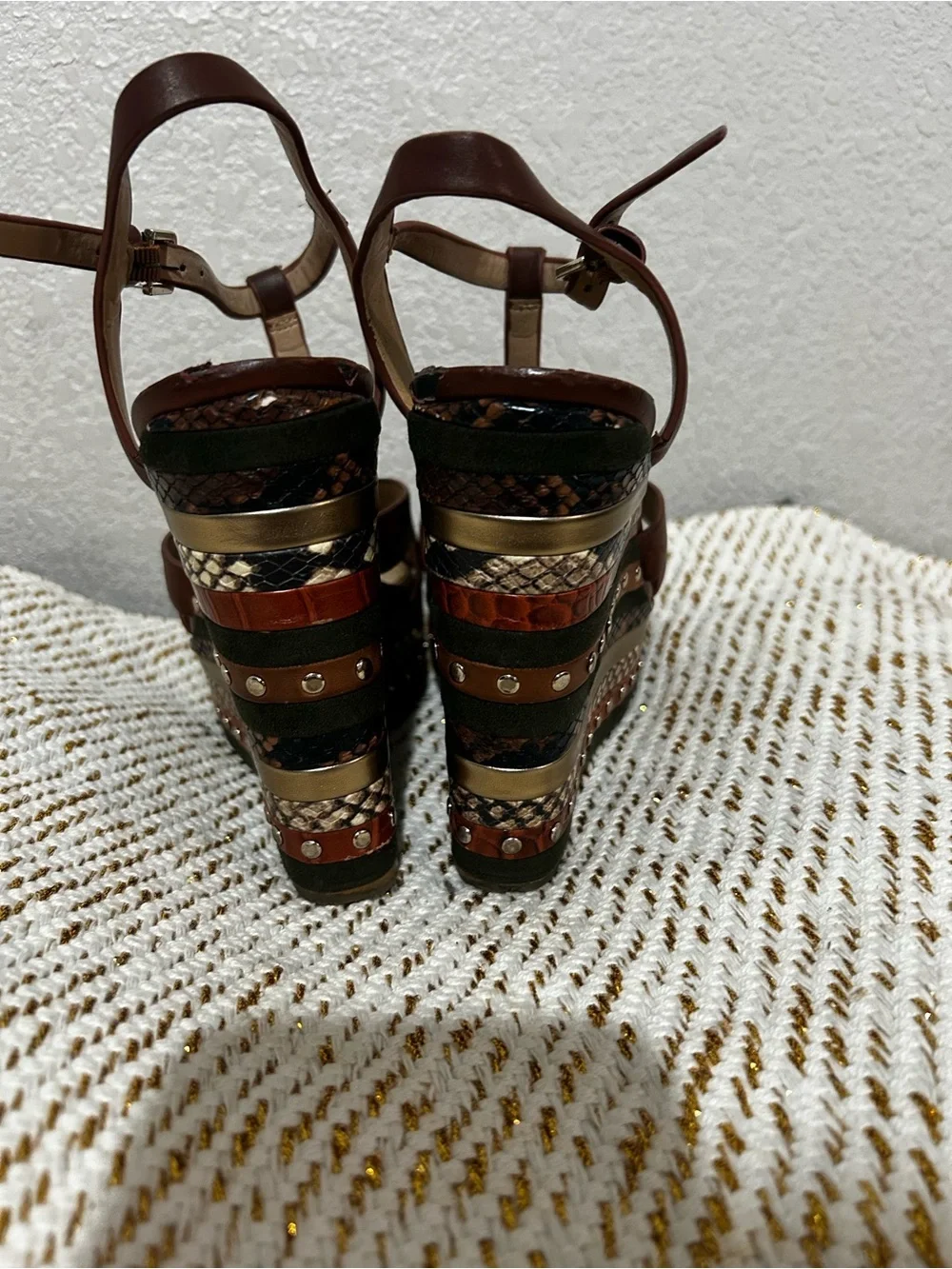 Aldo Brown Leather Platform T-Strap Sandals